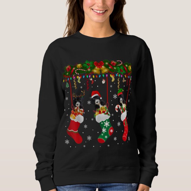 Bernedoodle In Sock Xmas Reindeer Santa ELF Dog Sweatshirt (Front)