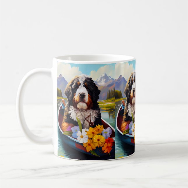 Bernedoodle on a Paddle: A Scenic Adventure Coffee Mug (Left)