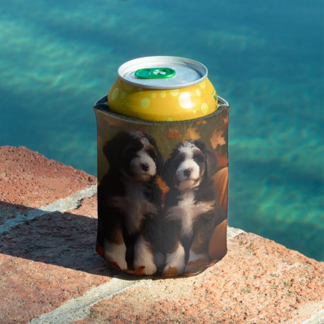 Bernedoodle Puppy Autumn Delight Pumpkin Can Cooler (In Situ Pool)