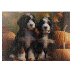 Bernedoodle Puppy Autumn Delight Pumpkin Cutting Board
