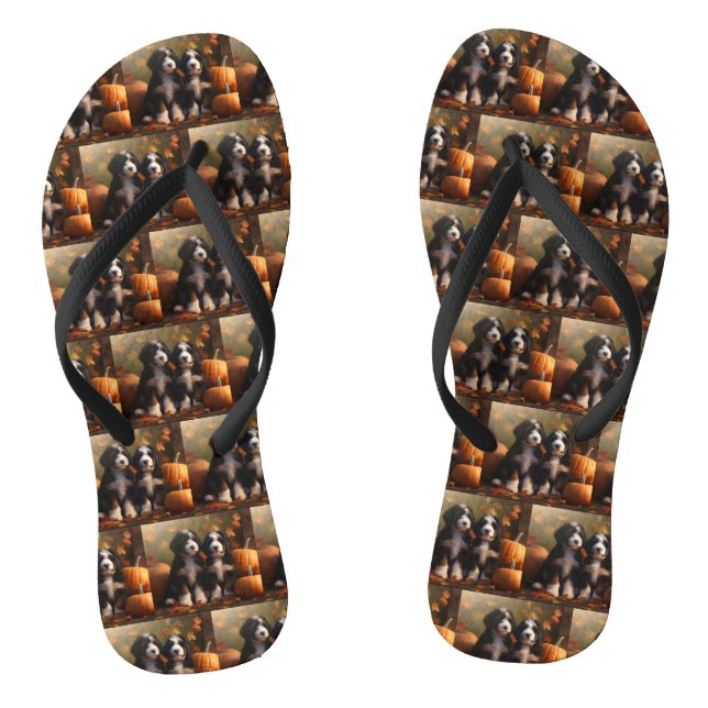 Bernedoodle Puppy Autumn Delight Pumpkin Jandals (Footbed)