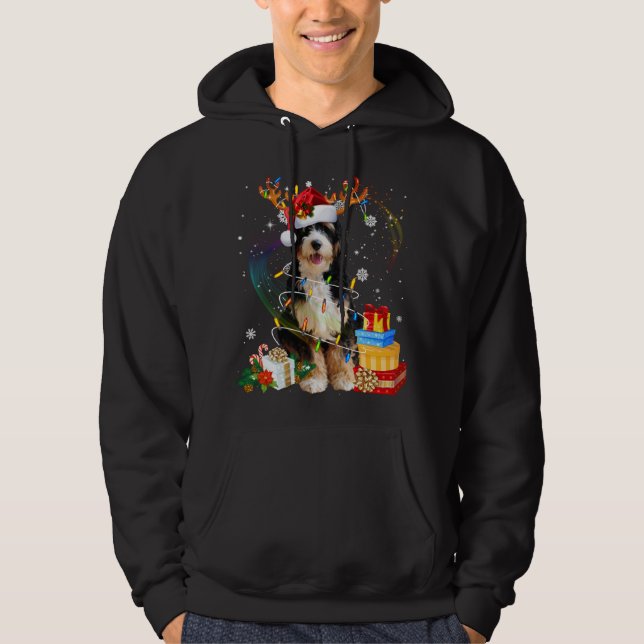 Bernedoodle Reindeer Christmas Lights Funny Dog Xm Hoodie (Front)