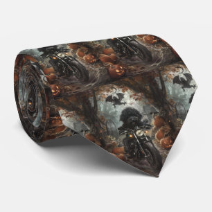 Bernedoodle Riding Motorcycle Halloween Scary Tie