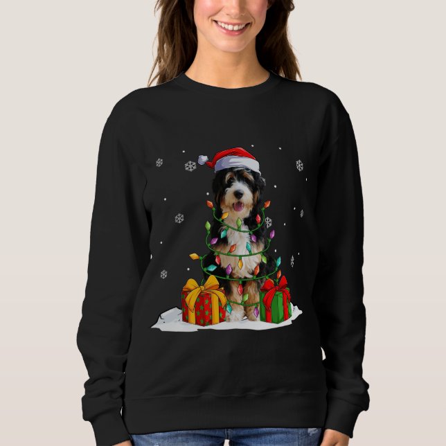 Bernedoodle Santa Christmas Tree Lights Xmas Pajam Sweatshirt (Front)