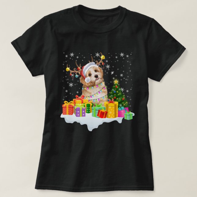 Bernedoodle Santa Christmas Tree Lights Xmas Pajam T-Shirt (Design Front)