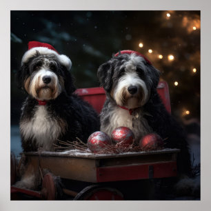 Bernedoodle Snowy Sleigh Christmas Decor  