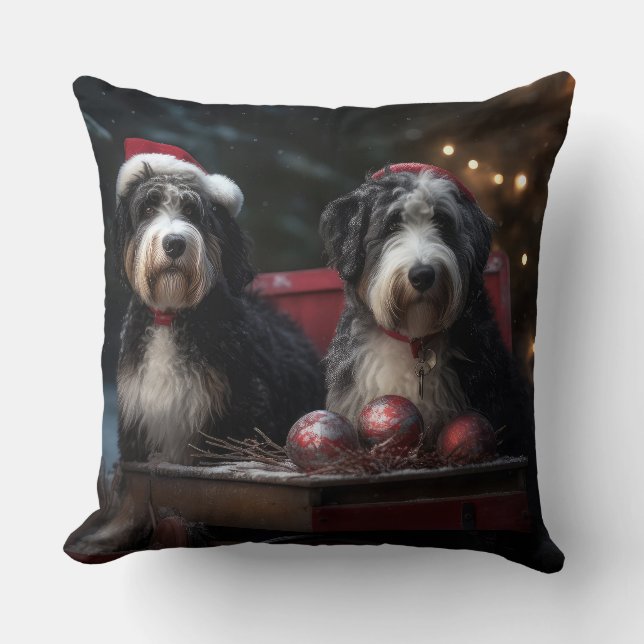 Bernedoodle Snowy Sleigh Christmas Decor   Cushion (Front)