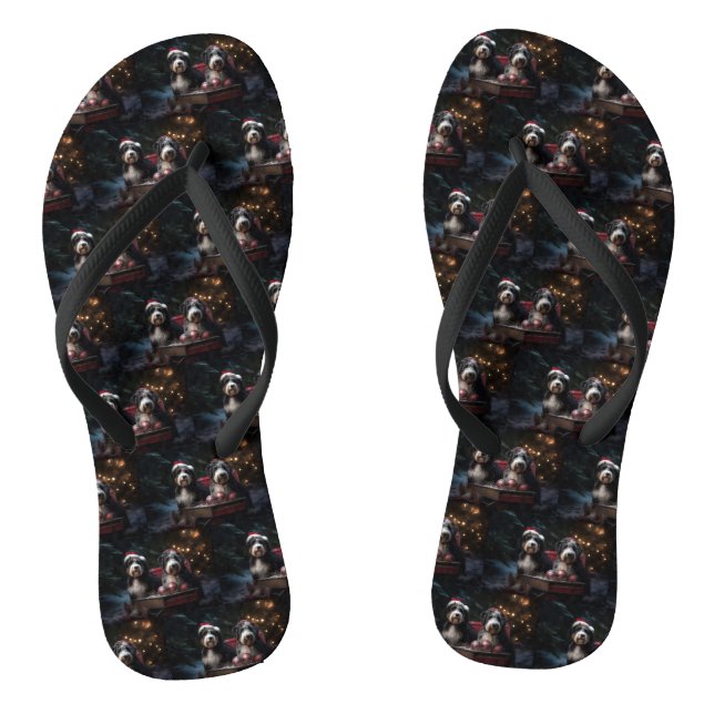 Bernedoodle Snowy Sleigh Christmas Decor   Jandals (Footbed)