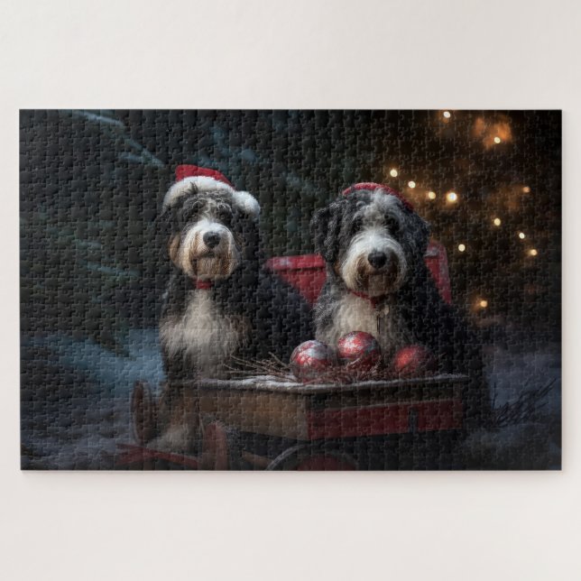 Bernedoodle Snowy Sleigh Christmas Decor   Jigsaw Puzzle (Horizontal)