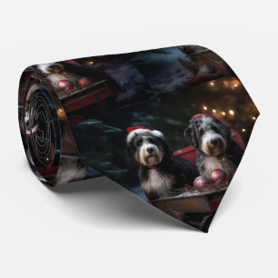 Bernedoodle Snowy Sleigh Christmas Decor Tie