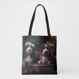 Bernedoodle Snowy Sleigh Christmas Decor Tote Bag