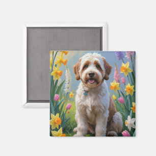 Bernedoodle Spring Flowers Painting Magnet