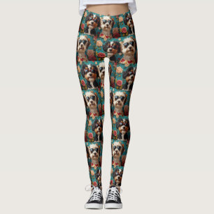 Bernedoodle With Heart Roses Valentine's Day Leggings