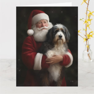 Bernedoodle with Santa Claus Festive Christmas Card