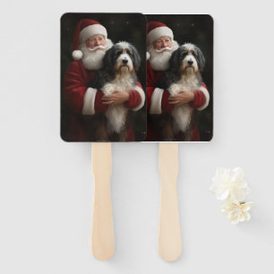 Bernedoodle with Santa Claus Festive Christmas  Hand Fan
