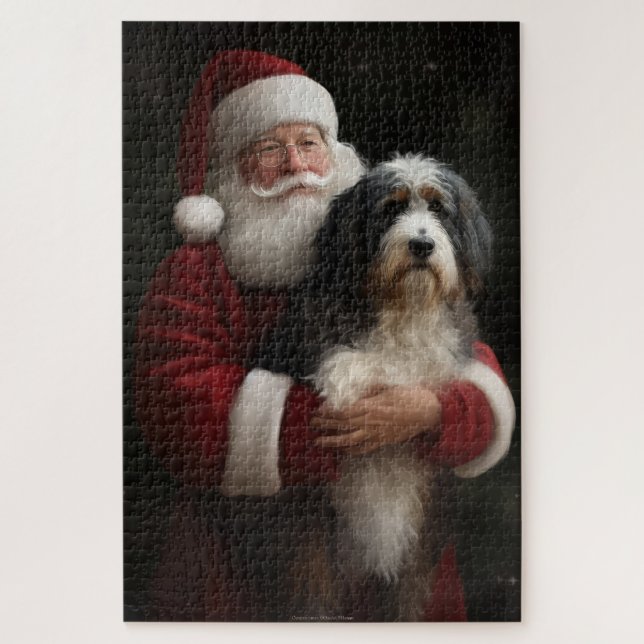Bernedoodle with Santa Claus Festive Christmas  Jigsaw Puzzle (Vertical)