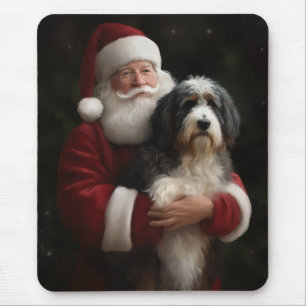 Bernedoodle with Santa Claus Festive Christmas  Mouse Pad
