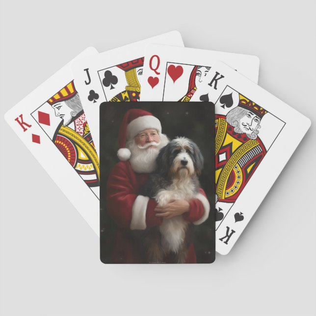 Bernedoodle with Santa Claus Festive Christmas  Playing Cards (Back)