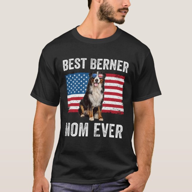 Berner Mom American Flag Dog  Owner Bernese Mounta T-Shirt (Front)