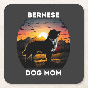 Bernese and the Rising Sun For Bernese Dog Mum Square Paper Coaster