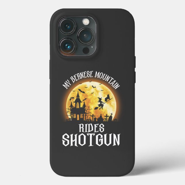 Bernese Dog Rides Shotgun, Halloween Spooky Dog Case-Mate iPhone Case (Back)