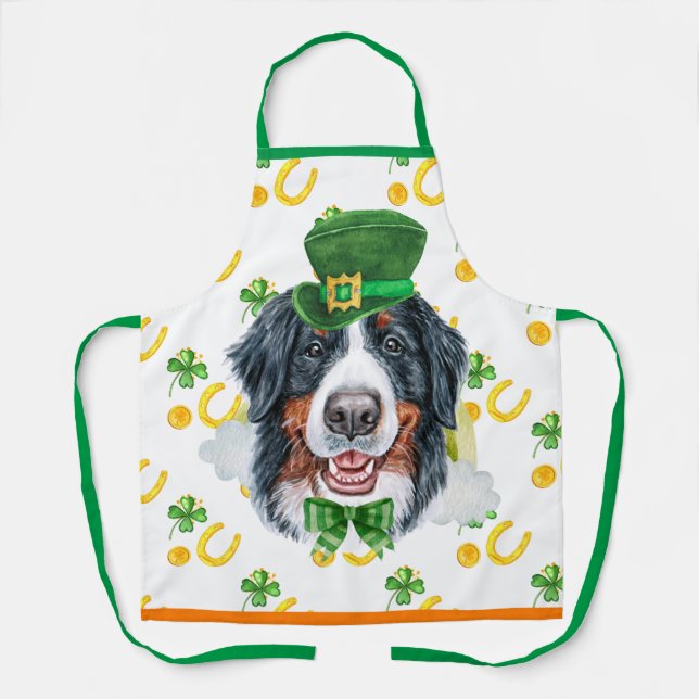 Bernese Holiday Home Decor St Patrick's Day Dog Apron (Front)