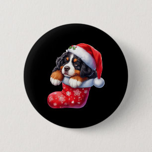 Bernese In Sock Christmas Santa Hat Xmas Dog Lover 6 Cm Round Badge