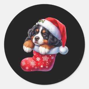 Bernese In Sock Christmas Santa Hat Xmas Dog Lover Classic Round Sticker