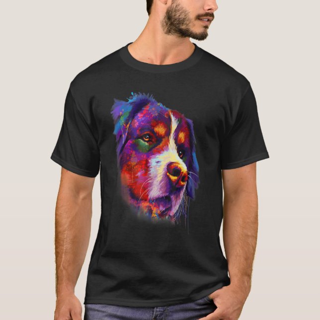 Bernese Looking Into Your Eyes Rainbow Art T-Shirt (Front)