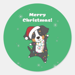 Bernese Merry Christmas Happy Christmas Dogs Class Classic Round Sticker