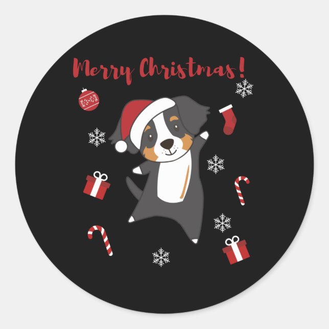 Bernese Merry Christmas Happy Christmas Dogs Classic Round Sticker (Front)