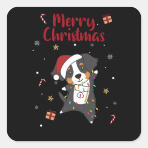 Bernese Merry Christmas Happy Christmas Dogs Square Sticker