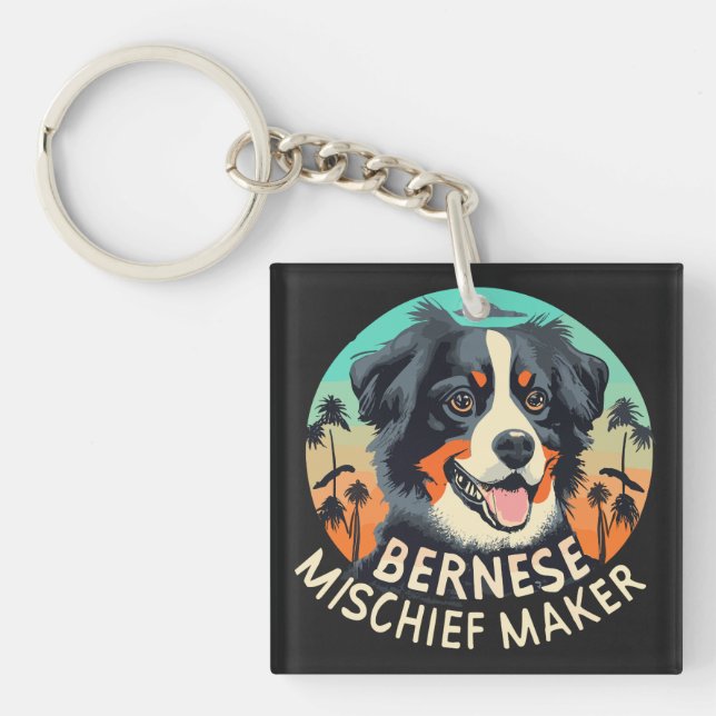 Bernese Mischief Maker - Funny Mountain Dog Key Ring (Front)