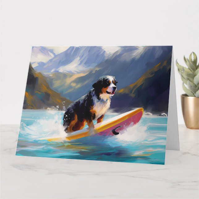 Bernese Mountain Beach Surfing Painting Card (Small Plant)