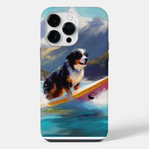 Bernese Mountain Beach Surfing Painting iPhone 14 Pro Max Case