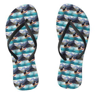 Bernese Mountain Beach Surfing Painting Jandals