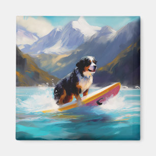 Bernese Mountain Beach Surfing Painting Magnet
