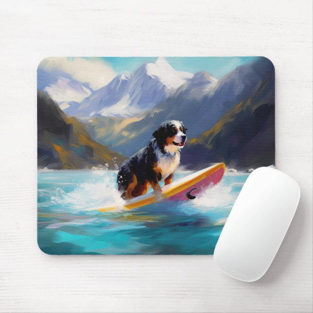 Bernese Mountain Beach Surfing Painting Mouse Pad (With Mouse)