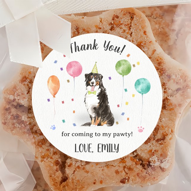Bernese Mountain Birthday Thank You Classic Round Sticker (Creator Uploaded)