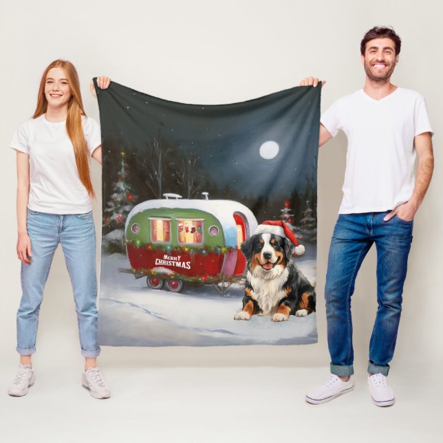 Bernese Mountain Caravan Christmas Adventure Fleece Blanket (In Situ)
