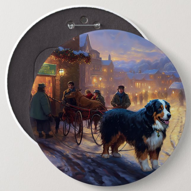 Bernese Mountain Christmas Festive Season 6 Cm Round Badge (Front & Back)