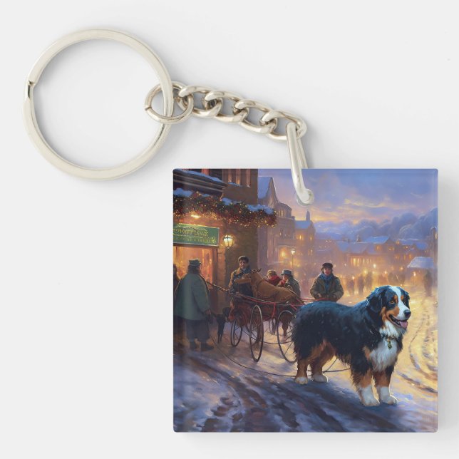 Bernese Mountain Christmas Festive Season Key Ring (Front)