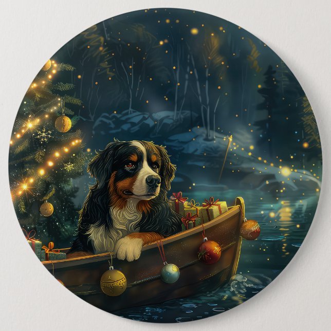 Bernese Mountain Christmas Festive Voyage 6 Cm Round Badge (Front)