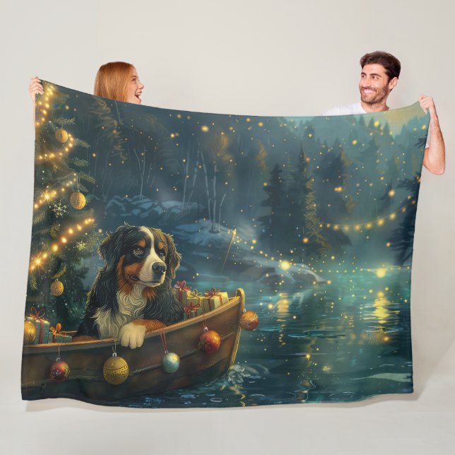 Bernese Mountain Christmas Festive Voyage Fleece Blanket (In Situ)