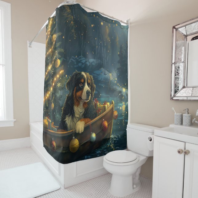 Bernese Mountain Christmas Festive Voyage Shower Curtain (In Situ)