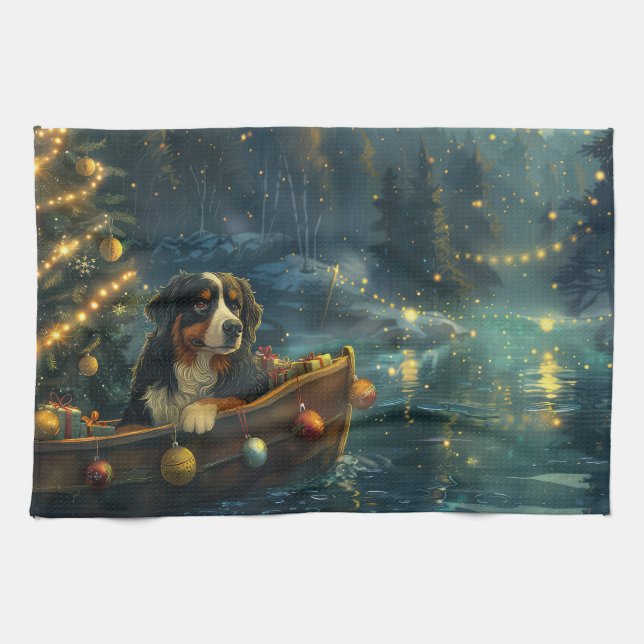 Bernese Mountain Christmas Festive Voyage Tea Towel (Horizontal)