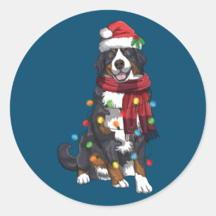 Bernese Mountain Christmas Light Funny Dog Lover Classic Round Sticker