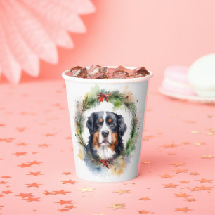 Bernese Mountain Christmas Wreath Festive Pup Paper Cups