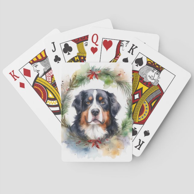 Bernese Mountain Christmas Wreath Festive Pup  Playing Cards (Back)
