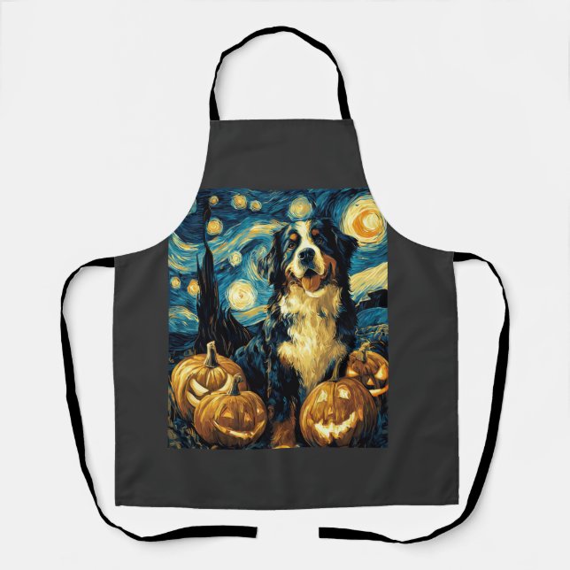 Bernese Mountain Cute Dog Halloween Jack O Lantern Apron (Front)